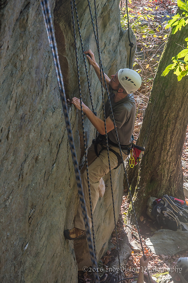 Photo climbing session at Raven Rock Hollow, October 16, 2016. IndyVision Photography 2016.